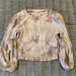 Garage Beige tie dye Ribbed Top